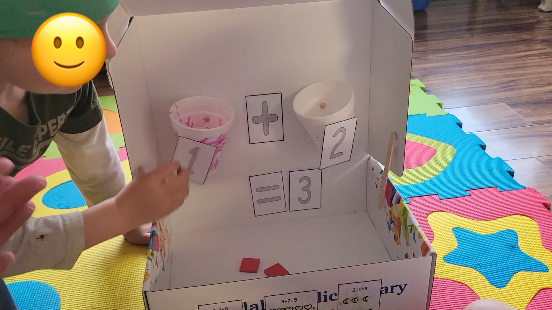 Addition Machine showing 1 plus 2 equals 3